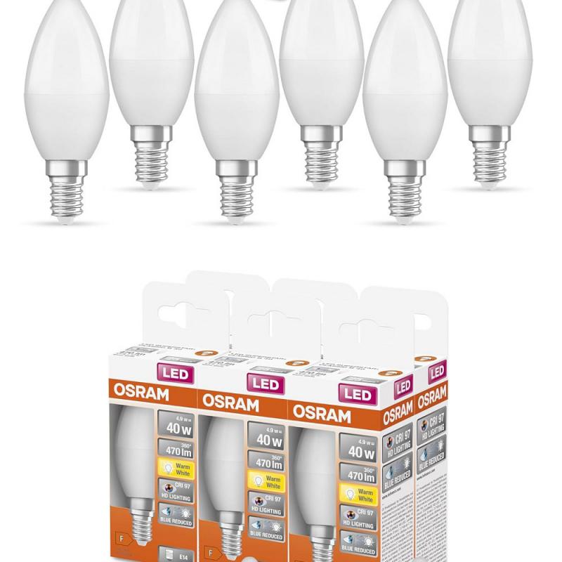 6-Pack OSRAM E14 LED Kerzen Lampe Star Classic B 25 4.9W wie 40W 2700K warmweißes Licht 97Ra sehr hohe Farbwiedergabe